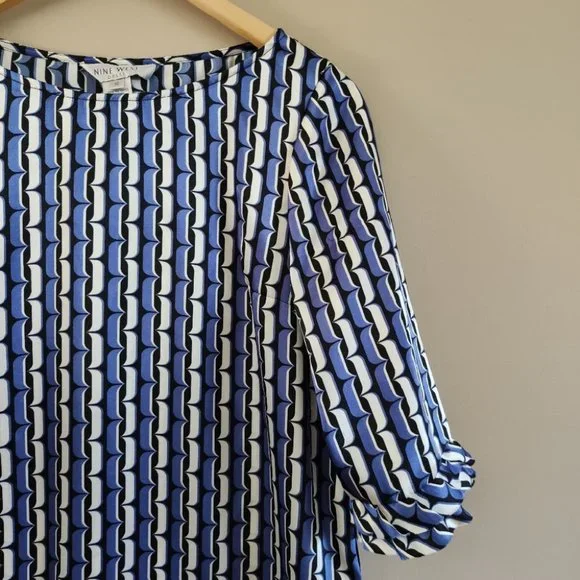 Nine West Satin Geometric Pattern Ruffle Dress 10 - Picture 2 of 8